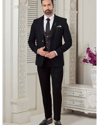 Black Three Piece Suit: Slim Fit Wedding Groom Suit