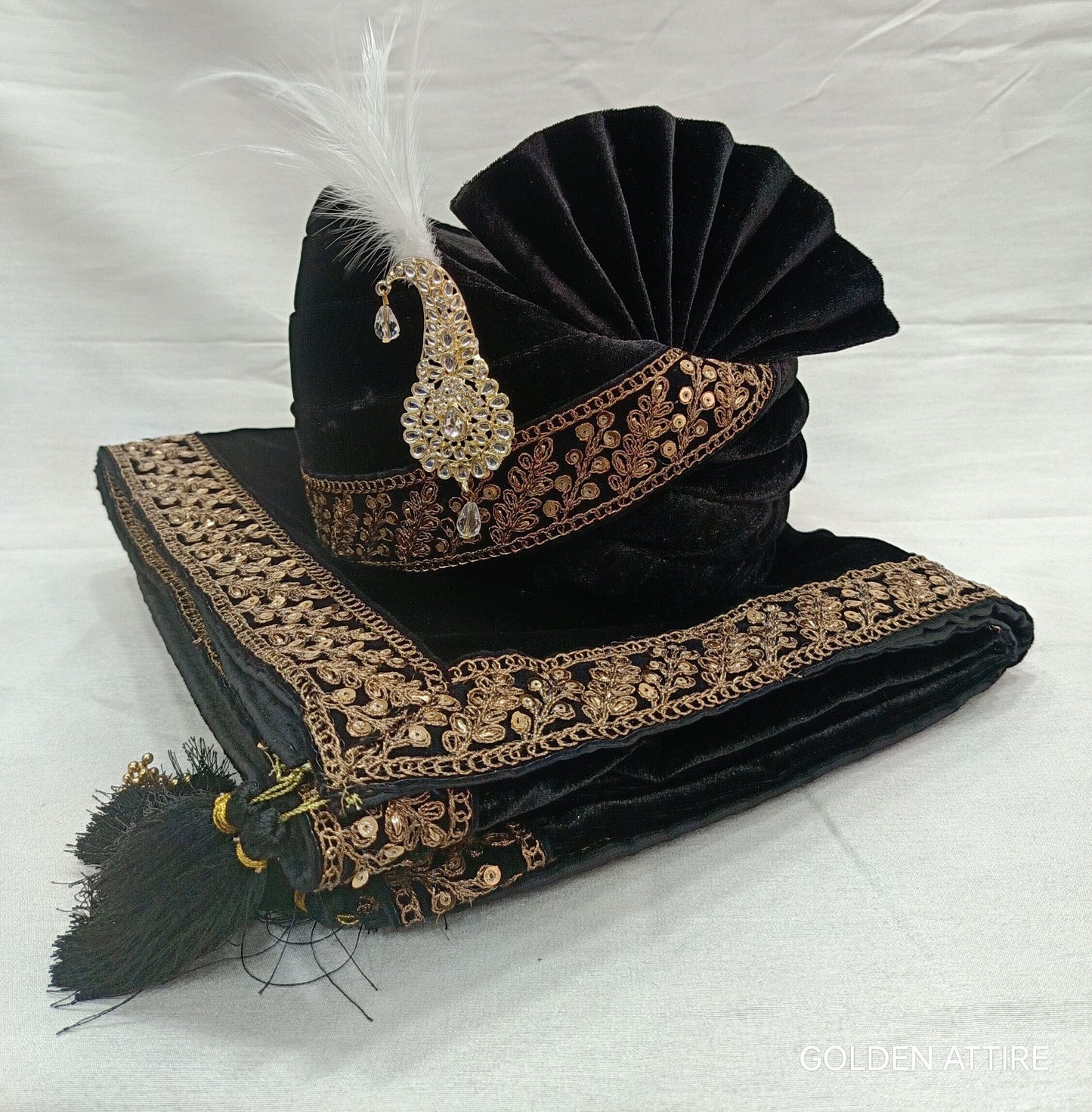 Black Sherwani Shawl, Indian Groom Wedding Dupatta
