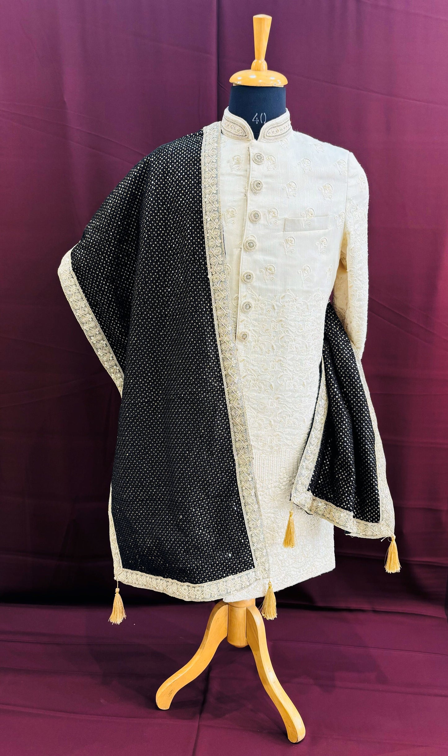 Black Sherwani Shawl: Indian Groom Wedding Stole