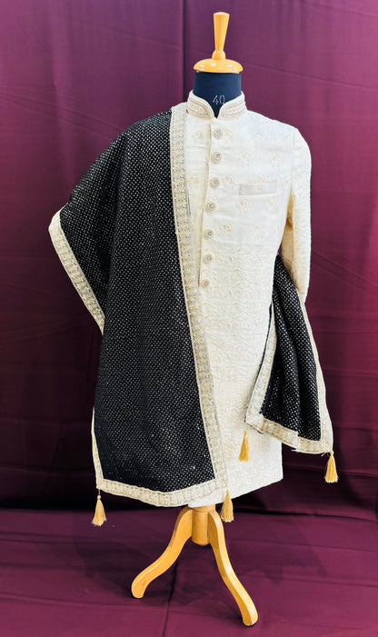Black Sherwani Shawl: Indian Groom Wedding Stole