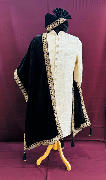 Black Sherwani Shawl, Indian Groom Wedding Dupatta
