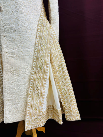 Ivory Wedding Shawl for Groom: Embroidered Indian Stole