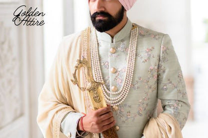 Green Sherwani for Groom: Light Wedding Dress