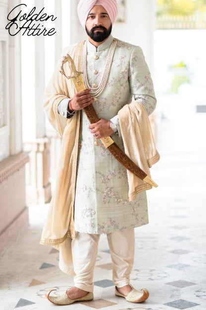 Green Sherwani for Groom: Light Wedding Dress