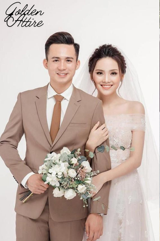 Dusty Rose Two-Piece Suit, Handcrafted Wedding Groomswear