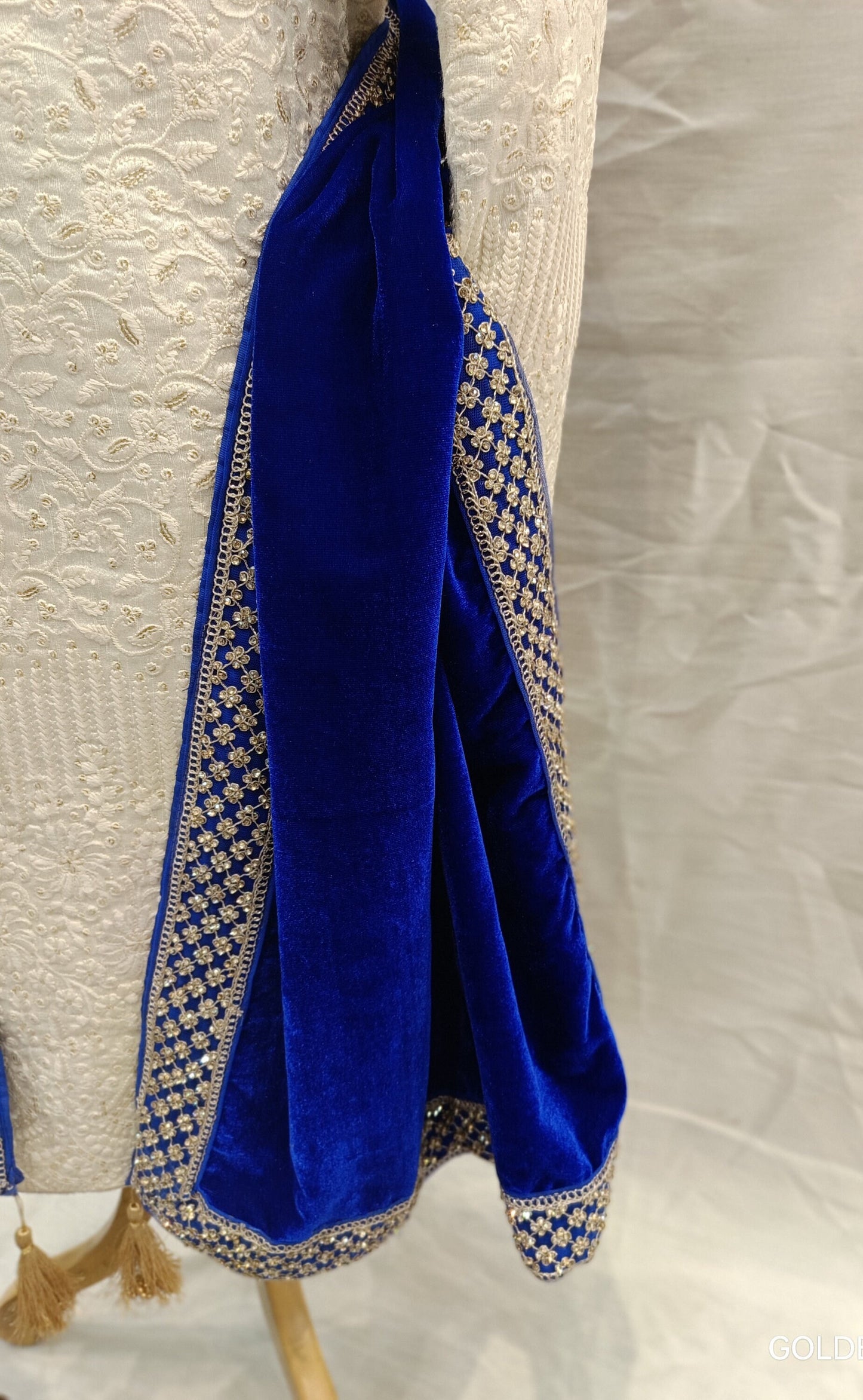 Royal Blue Velvet Turban & Shawl Set, Indian Wedding Safa, Adjustable Pagdi,