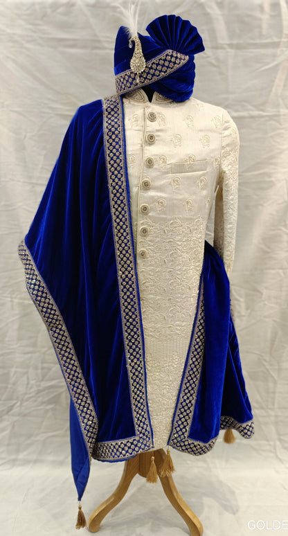 Royal Blue Velvet Groom Shawl: Indian Wedding Sherwani Dupatta