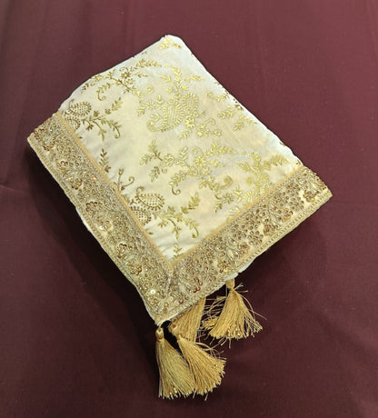 Cream Wedding Shawl for Groom: Embroidered Sherwani Dupatta