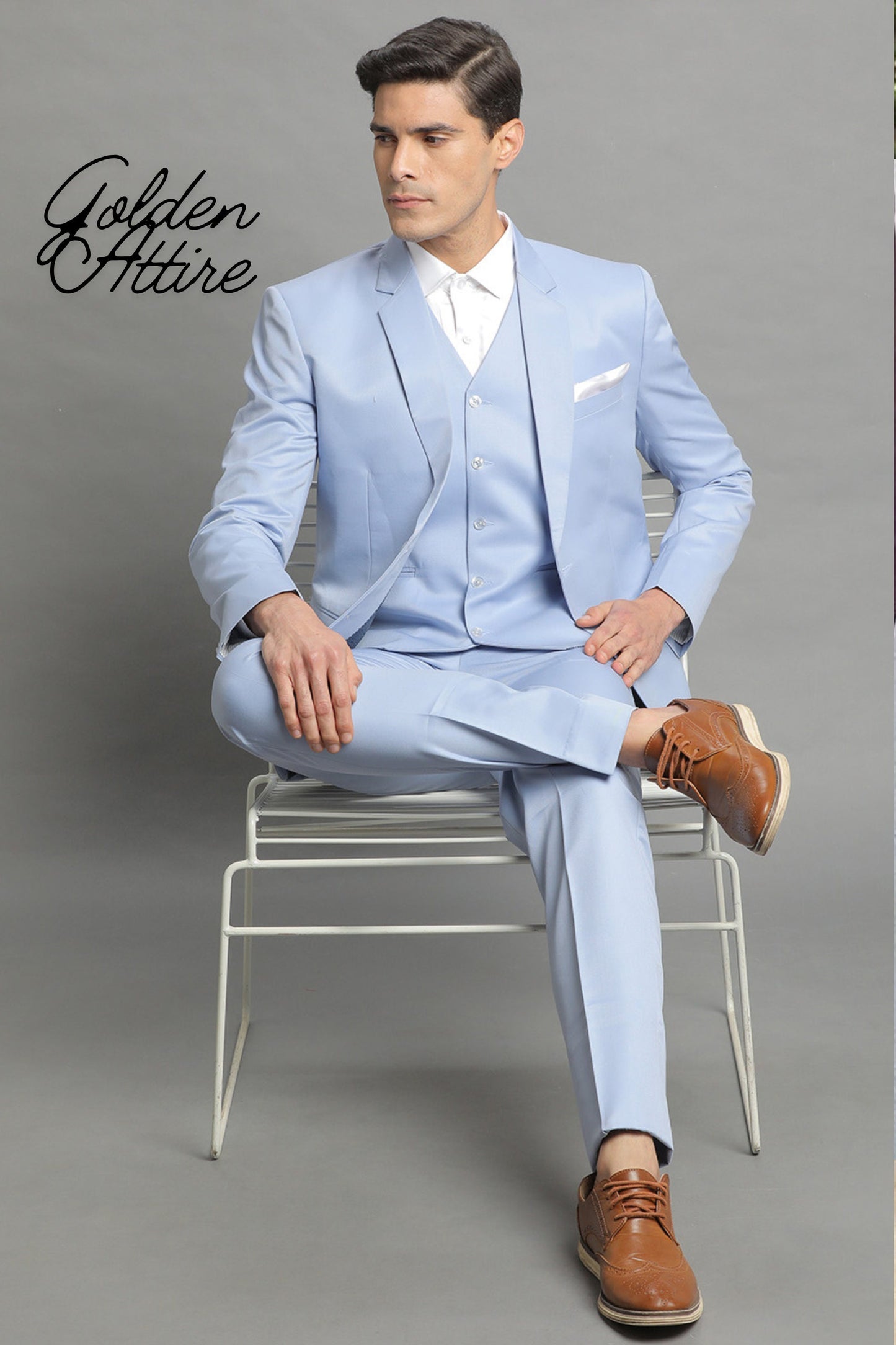 Sky Blue Three Piece Suit: Bespoke Wedding Suit for Men
