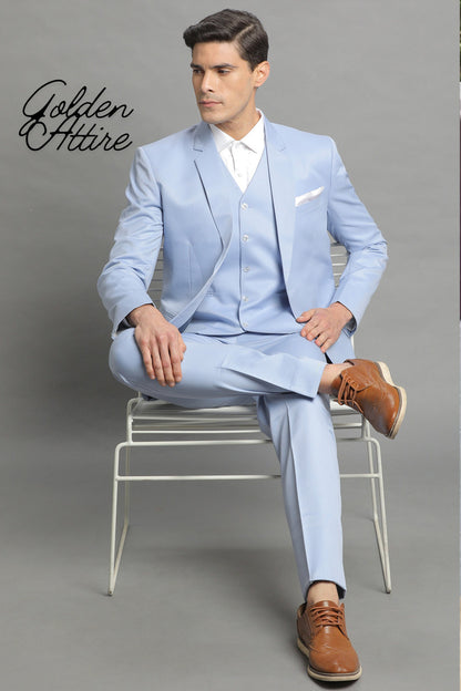 Sky Blue Three Piece Suit: Bespoke Wedding Suit for Men