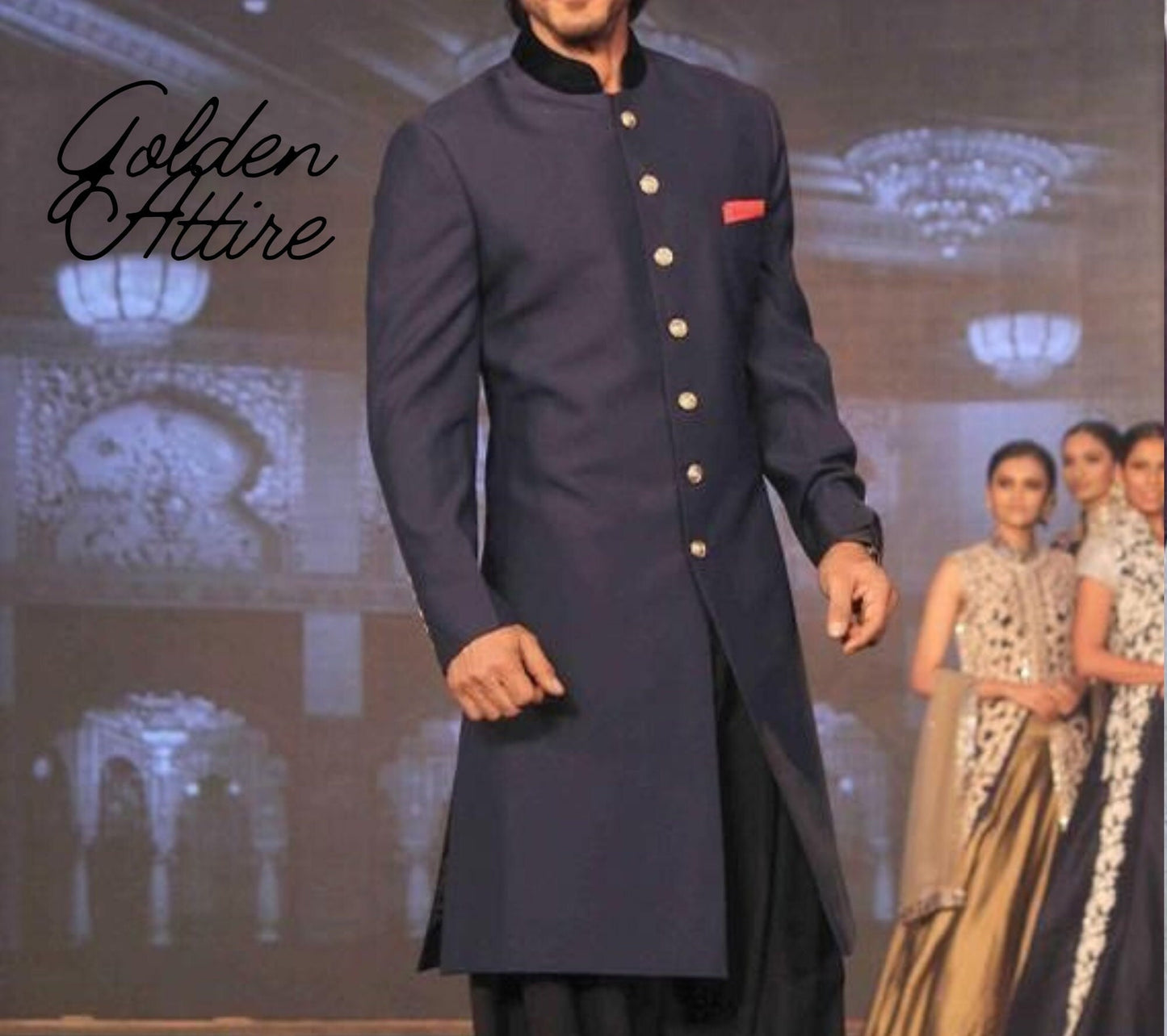 Blue Sherwani for Men: Bollywood Designer Bandhgala Suit