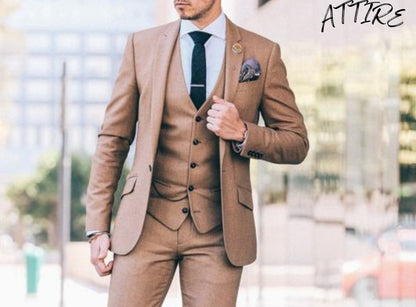 Beige 2-Piece Suit, Classic Men's Wedding Groom Suit
