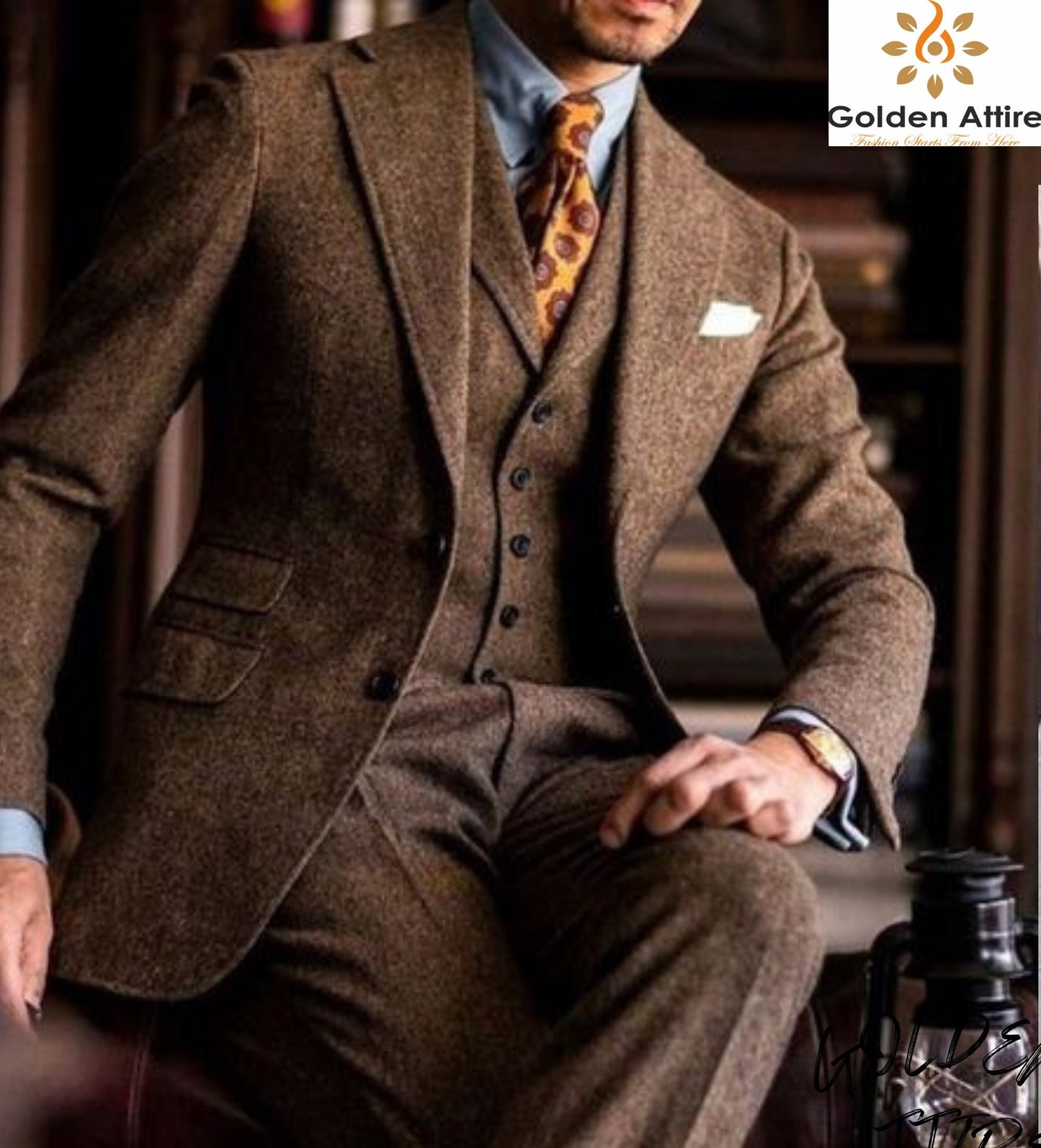 Rust Tweed Suit: Men's 3-Piece Ethnic Wedding Suit