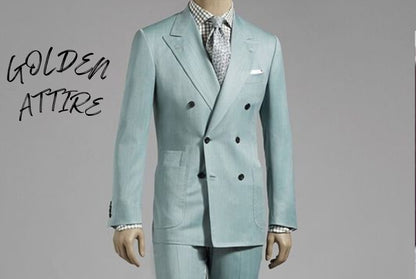 Green Double Breasted Suit: Custom 2-Piece Wedding Groom Tuxedo