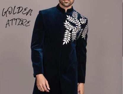 Navy Blue Embroidered Sherwani, Groom Outfit