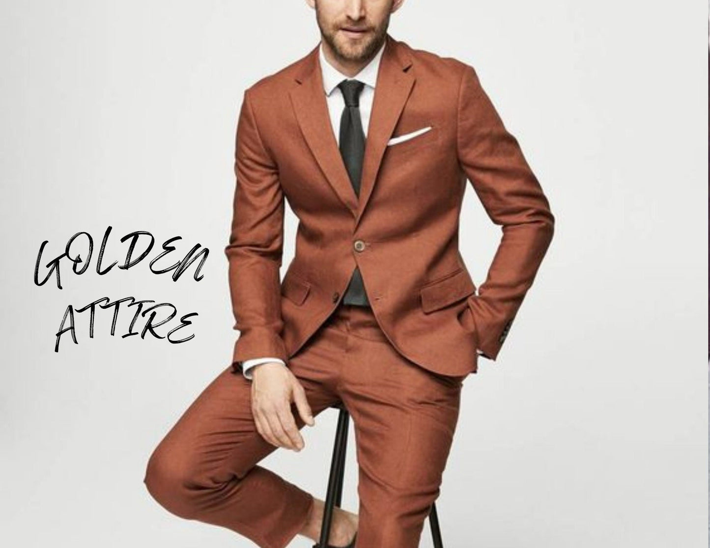 Terracotta Suit for Men, Luxury Two-Piece Rust Wedding Suit