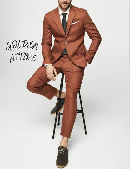 Terracotta Suit for Men, Luxury Two-Piece Rust Wedding Suit