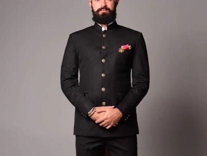 Men’s Black Bandhgala Suit, Jodhpuri Wedding Groom Outfit