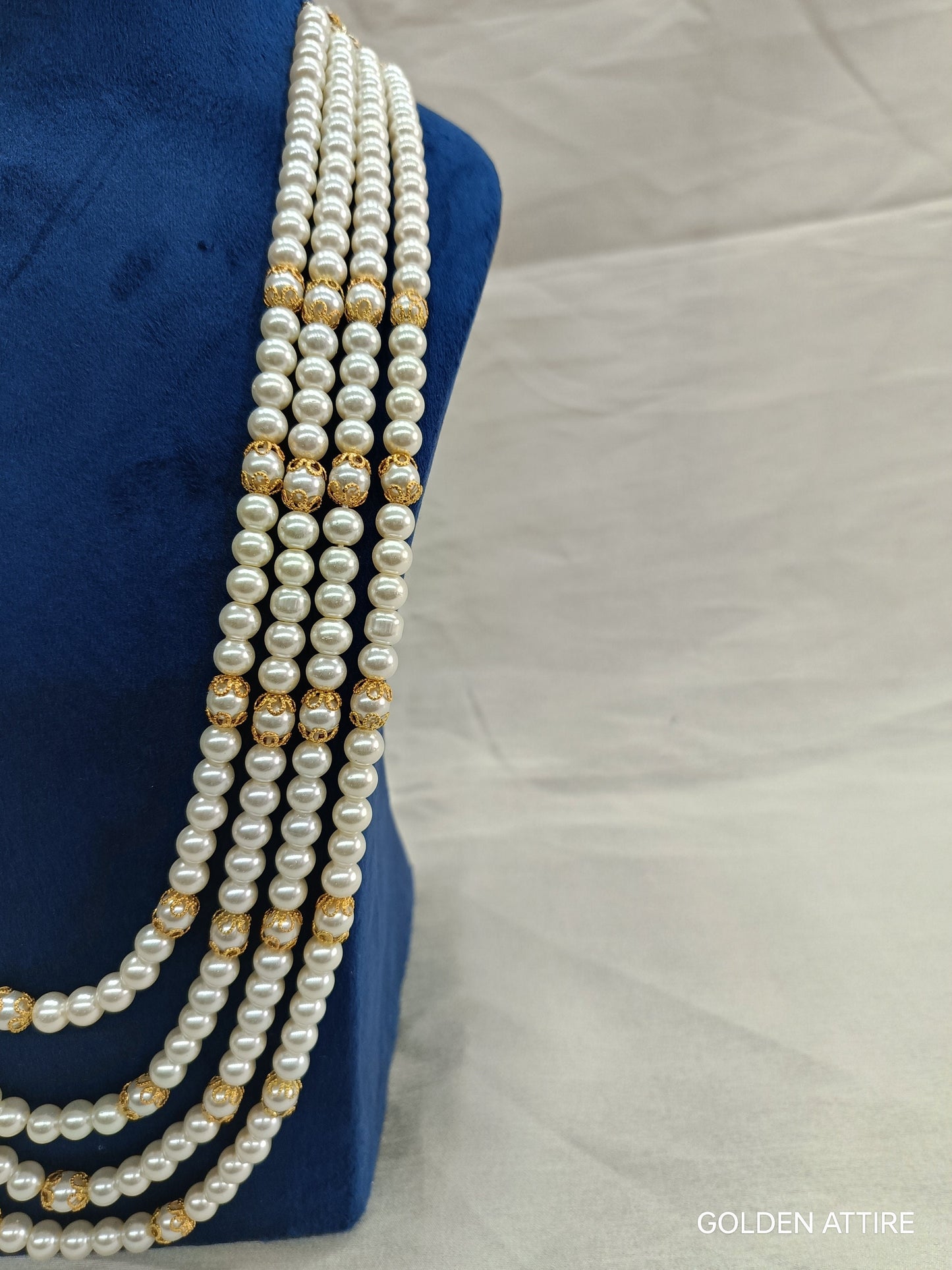 Groom's Pearl & Stone Sherwani Necklace: Wedding Jewelry, Ivory groom Kantha, Mala