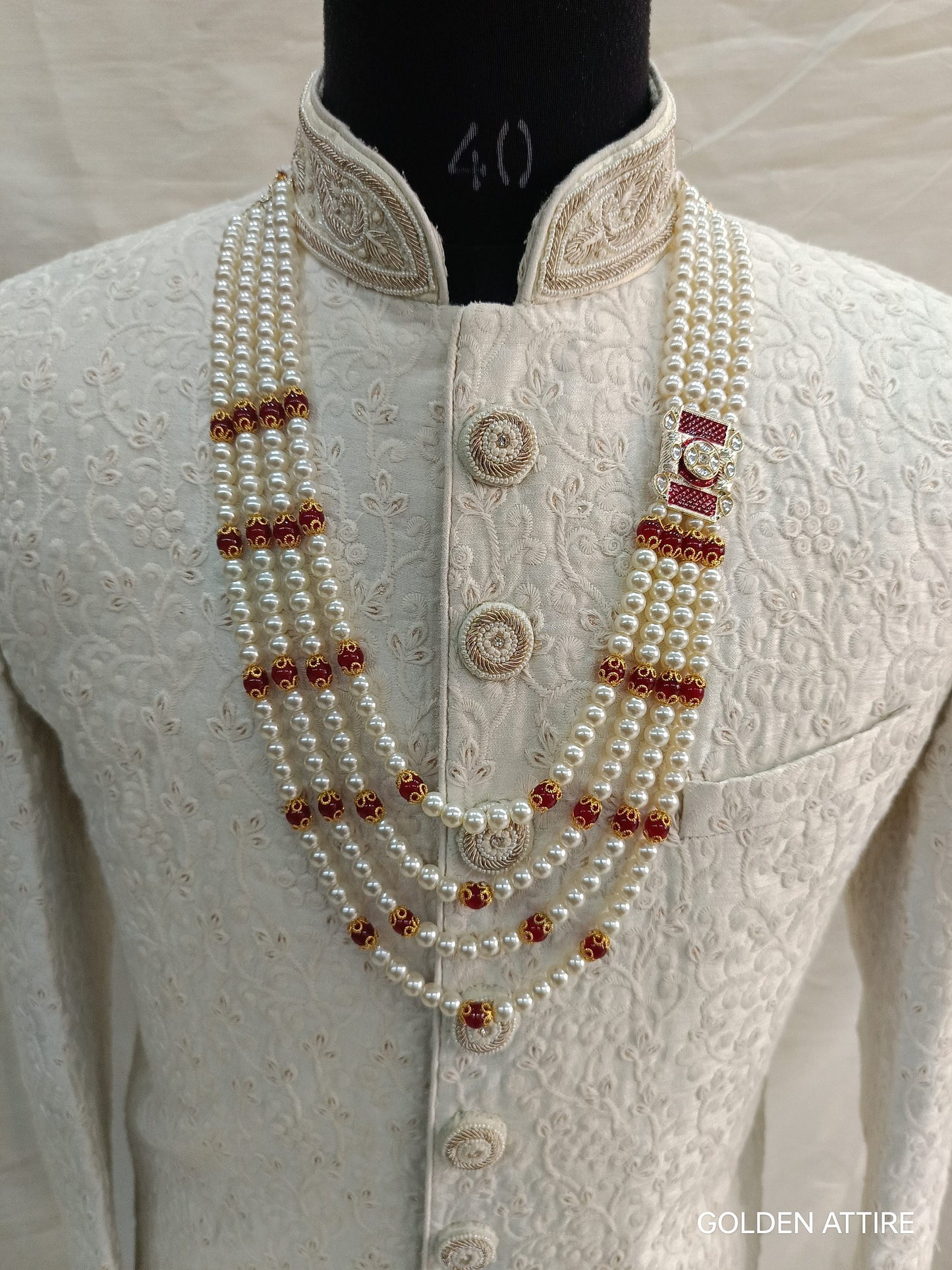 Kundan Groom Necklace, Pearl & Stone Sherwani Mala