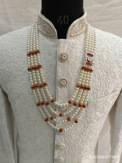 Kundan Groom Necklace, Pearl & Stone Sherwani Mala
