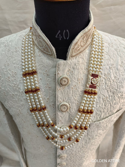 Kundan Groom Necklace, Pearl & Stone Sherwani Mala