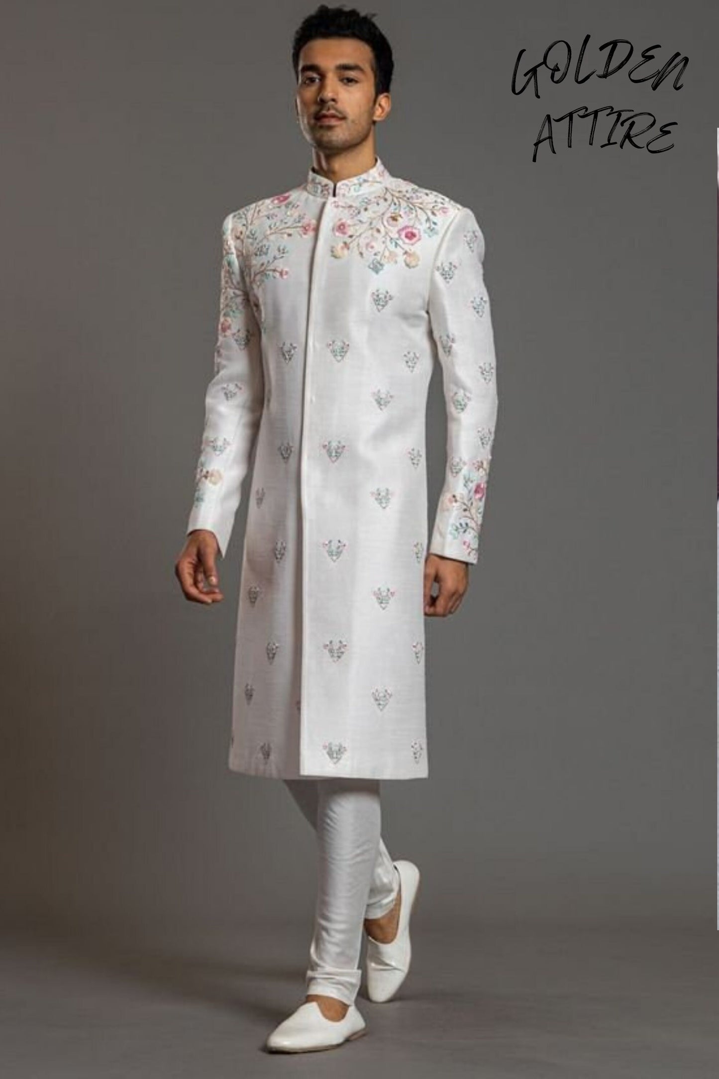 Elegant White Sherwani for Groom: Handcrafted Wedding Outfit