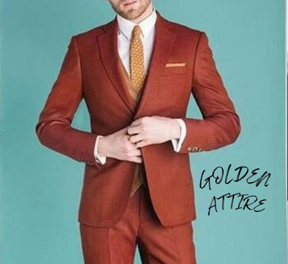 Terracotta Men's Suit, Luxury Two-Piece Wedding Suit