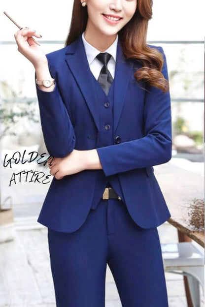 Blue 3 Piece Suit for Women: Custom Tuxedo Wedding Suit