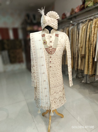 Ivory Indian Groom Sherwani, Wedding Outfit