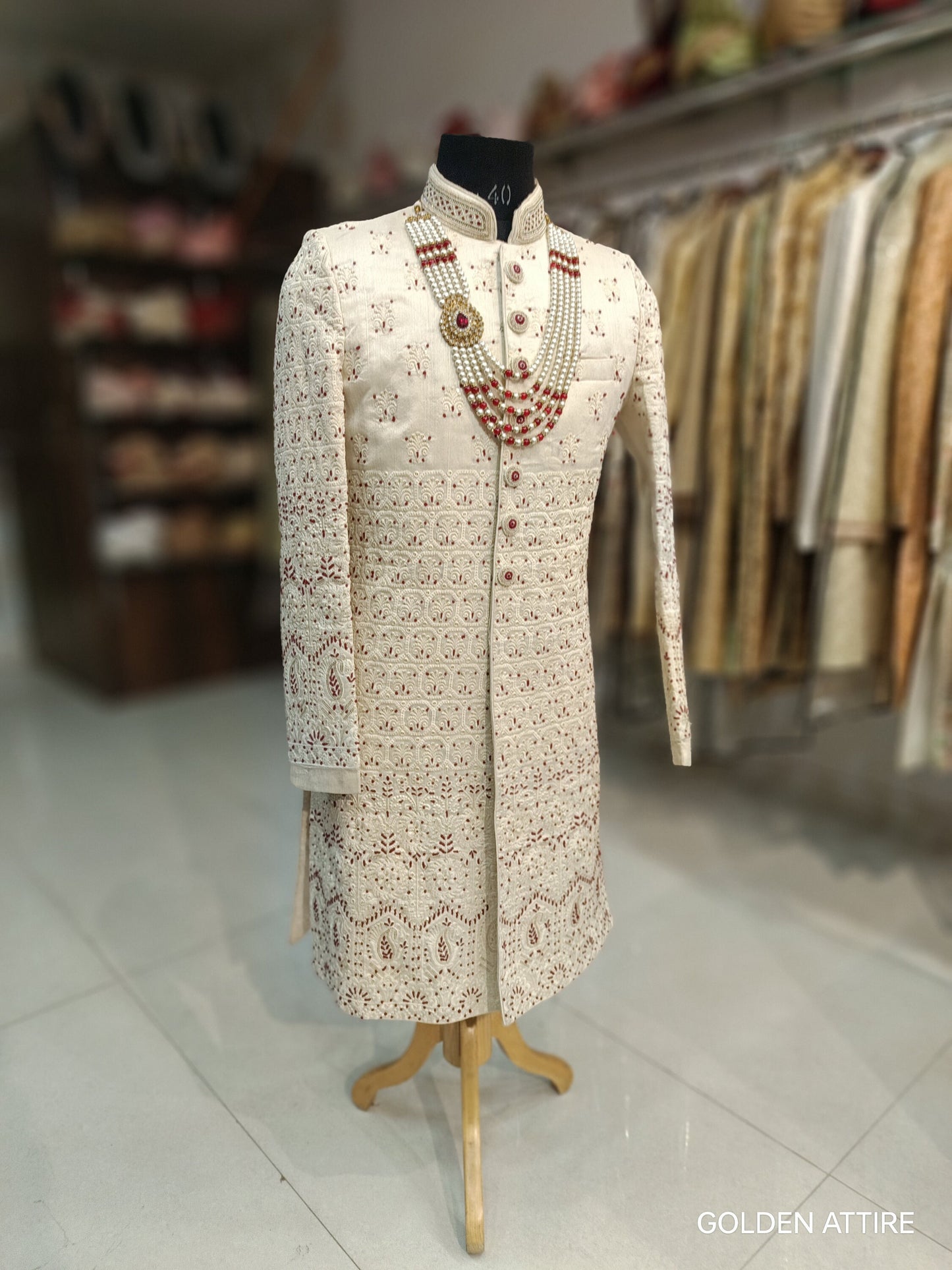 Ivory Indian Groom Sherwani, Wedding Outfit