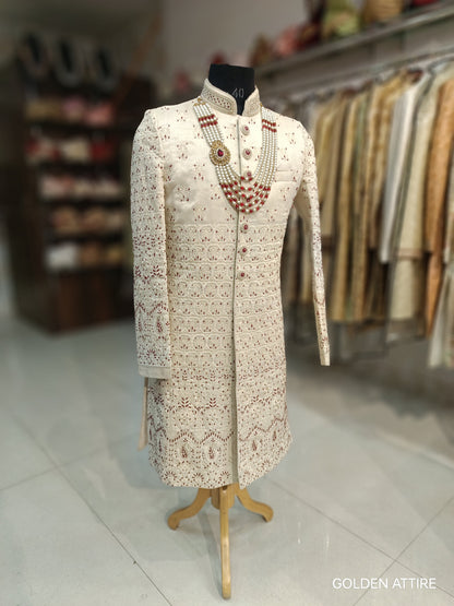 Ivory Indian Groom Sherwani, Wedding Outfit