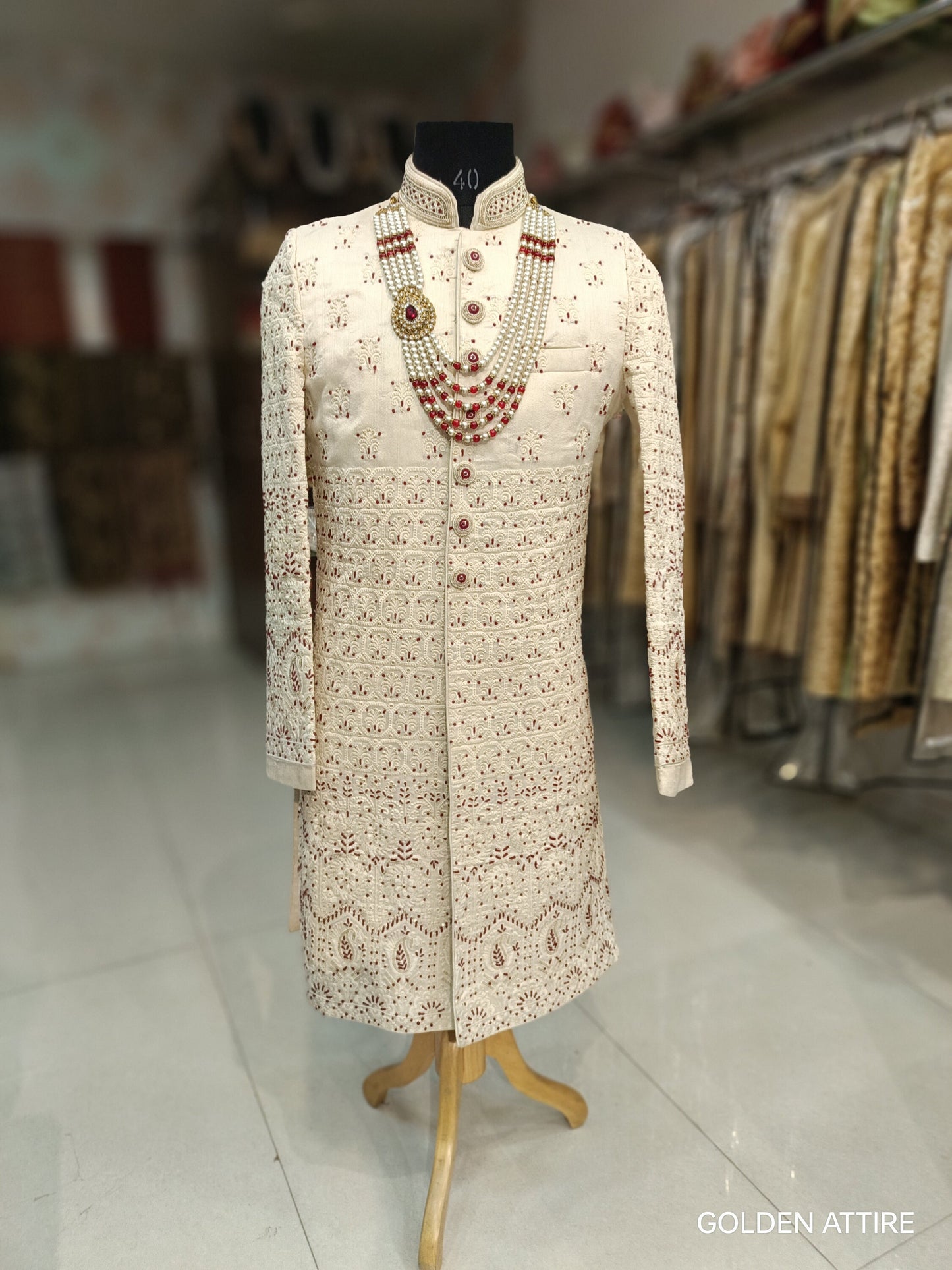 Ivory Indian Groom Sherwani, Wedding Outfit