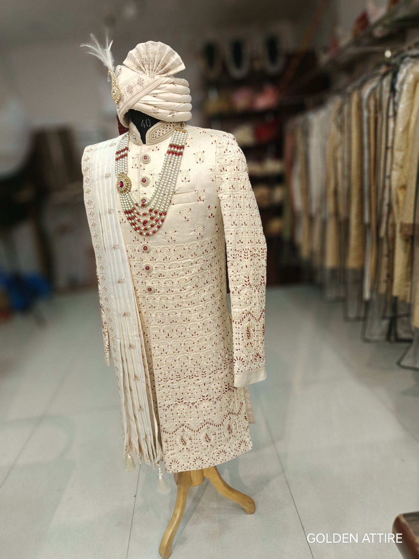 Ivory Indian Groom Sherwani, Wedding Outfit