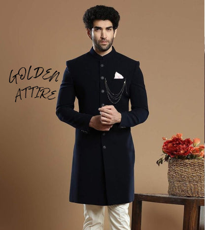 Blue & Black Indo Western Sherwani, Groom Outfit