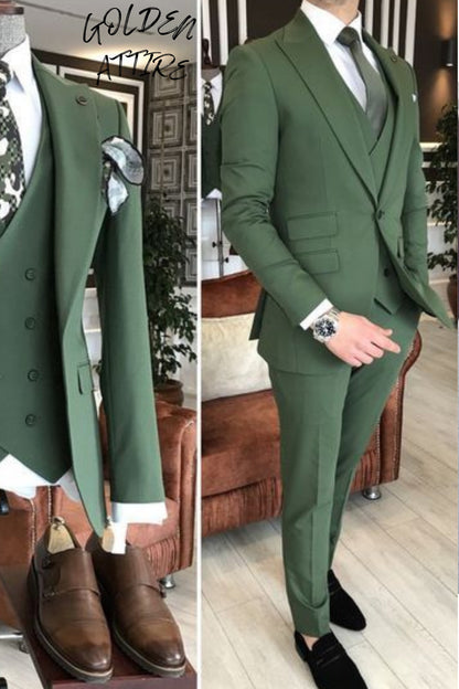 Green 1-Button Suit: Men's Slim Fit Wedding Groom Suit