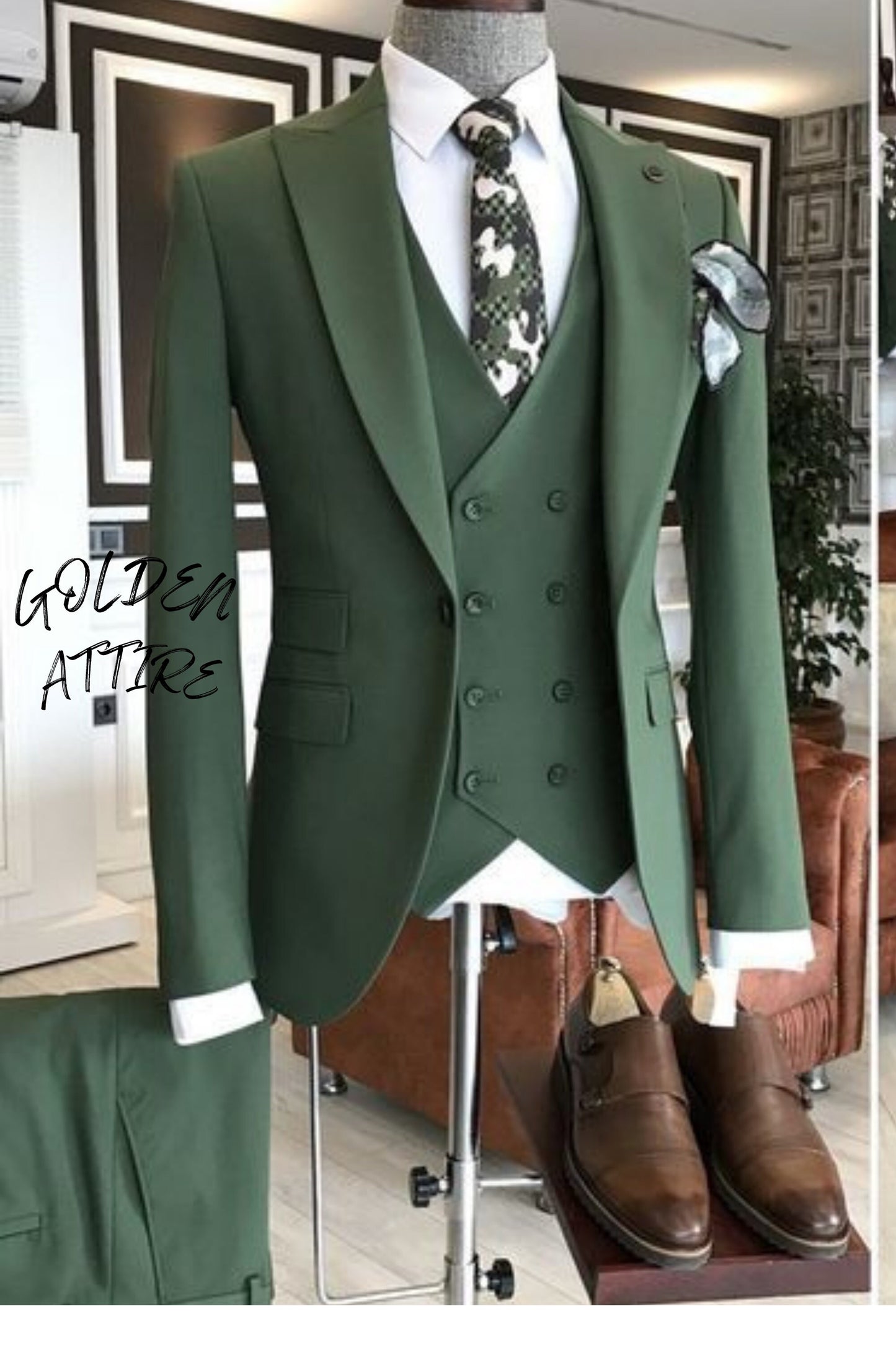 Green 1-Button Suit: Men's Slim Fit Wedding Groom Suit