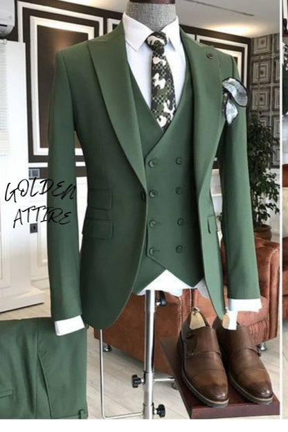 Green 1-Button Suit: Men's Slim Fit Wedding Groom Suit