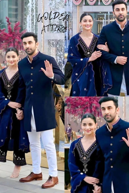 Blue Sherwani, Wedding Groom Indo Western Outfit
