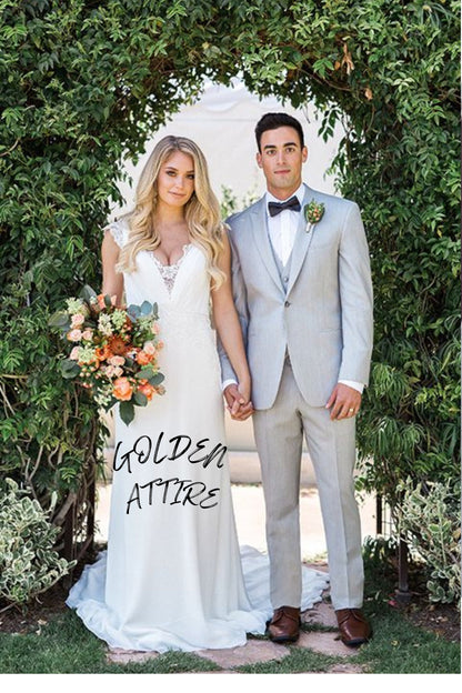 Light Grey Three Piece Suit: Slim Fit Wedding Suit