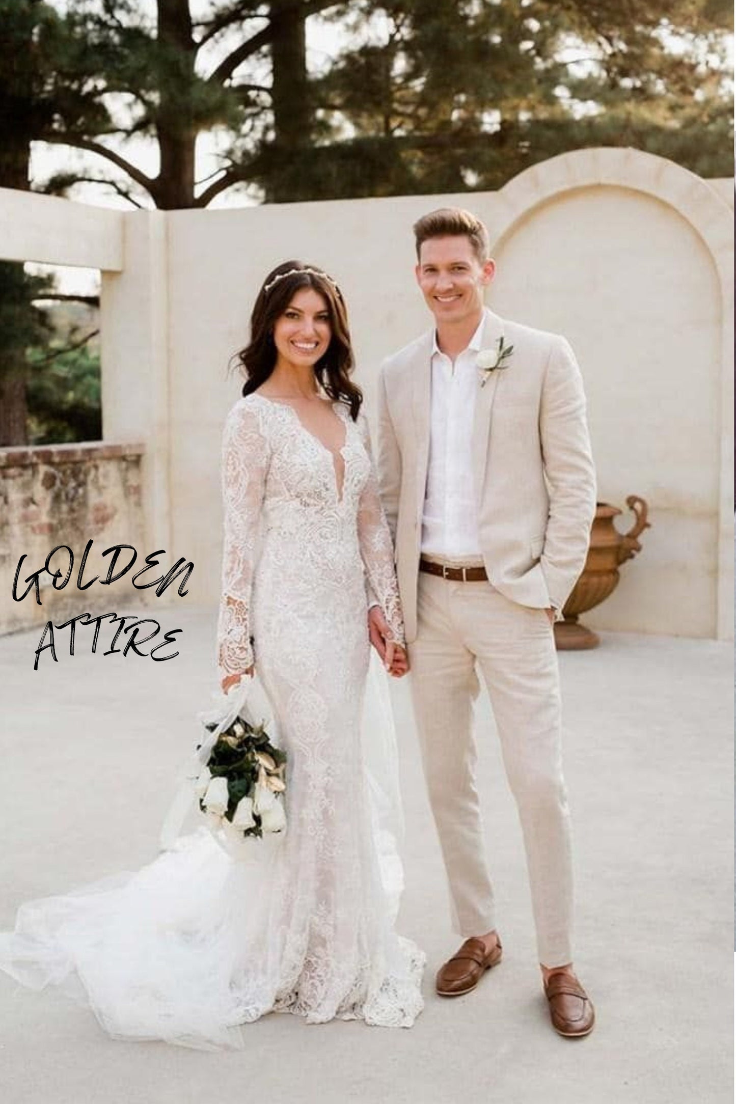 Linen Suit for Men: Cream Two-Piece Wedding Groom Attire