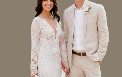 Linen Suit for Men: Cream Two-Piece Wedding Groom Attire