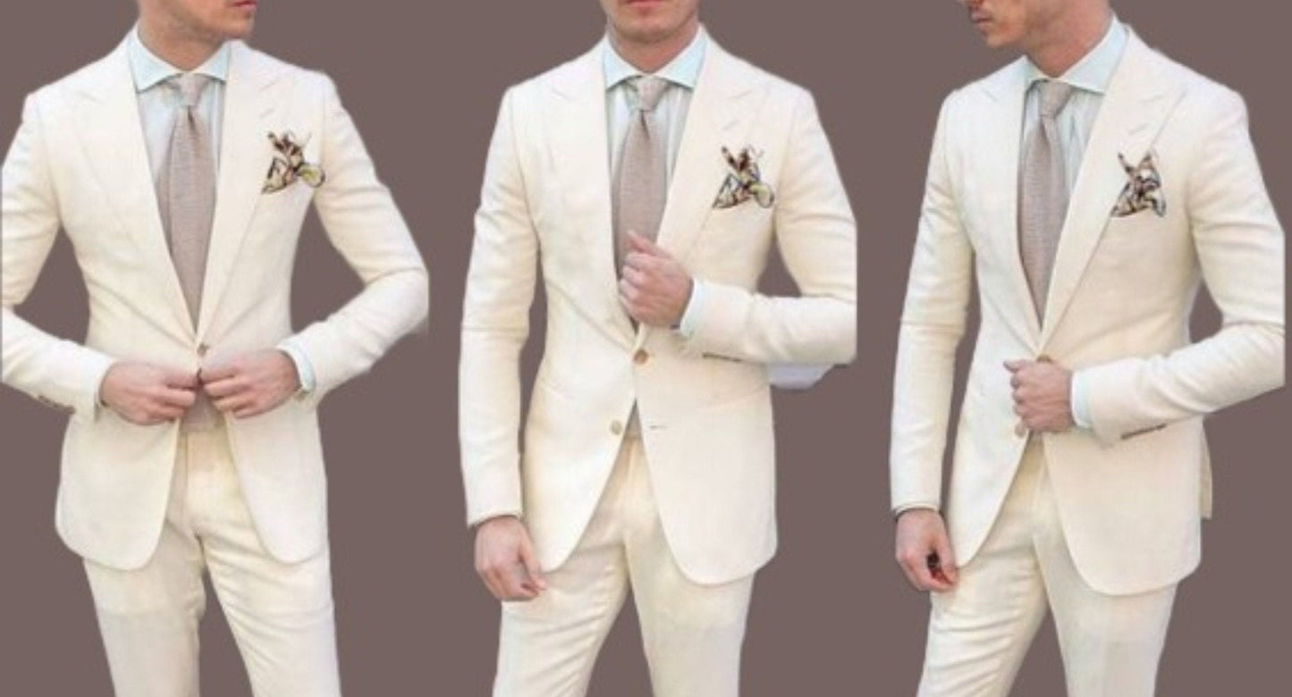 Beige Suit for Men: Two-Button Wedding Groom Suit
