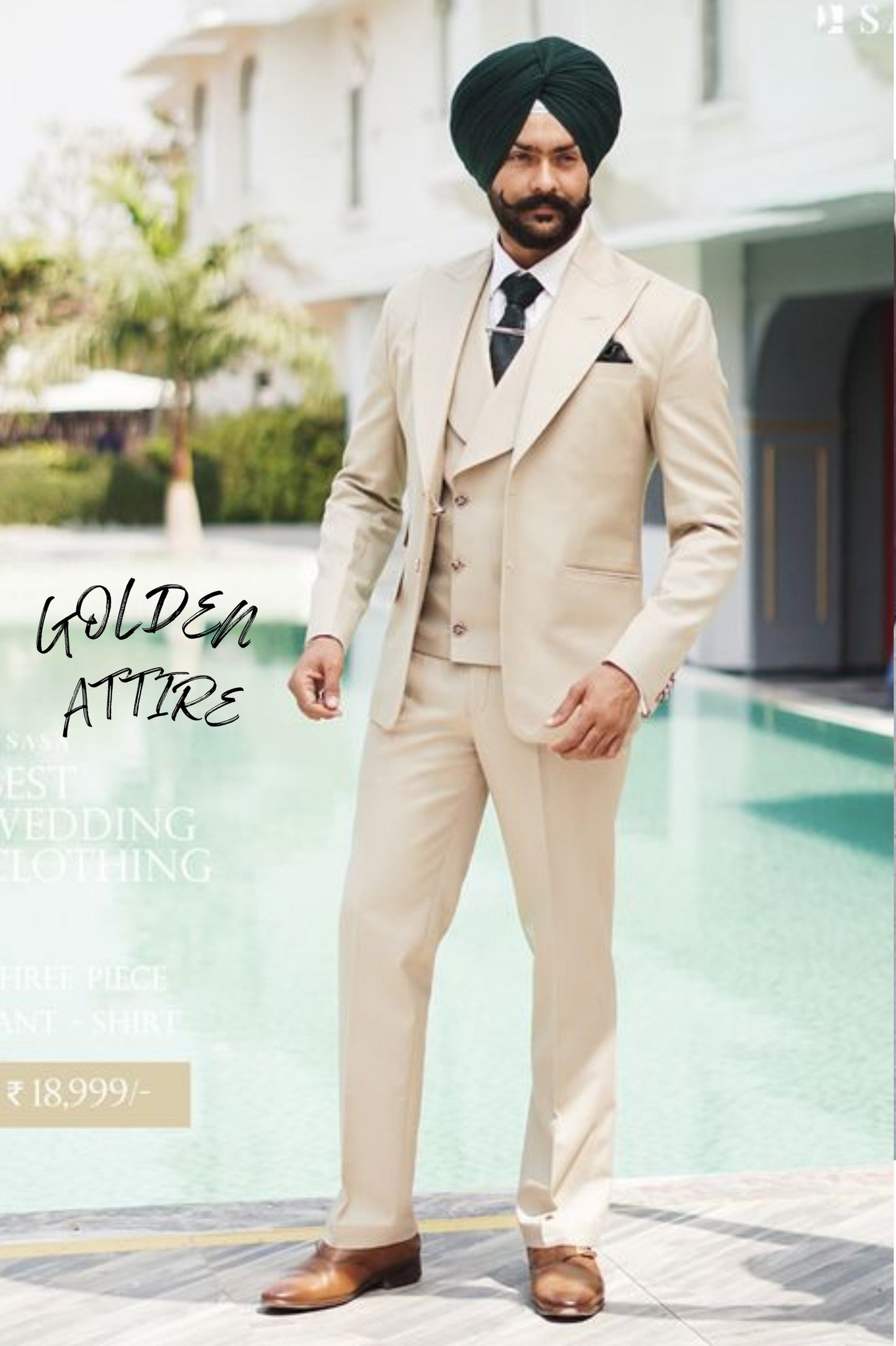 Cream 3-Piece Suit: Luxury Ethnic Wedding Wear