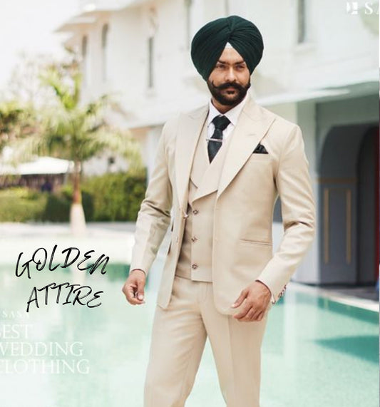 Cream 3-Piece Suit: Luxury Ethnic Wedding Wear