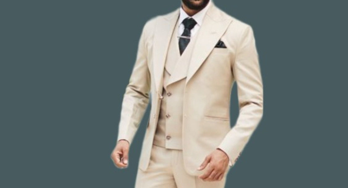 Cream 3-Piece Suit: Luxury Ethnic Wedding Wear