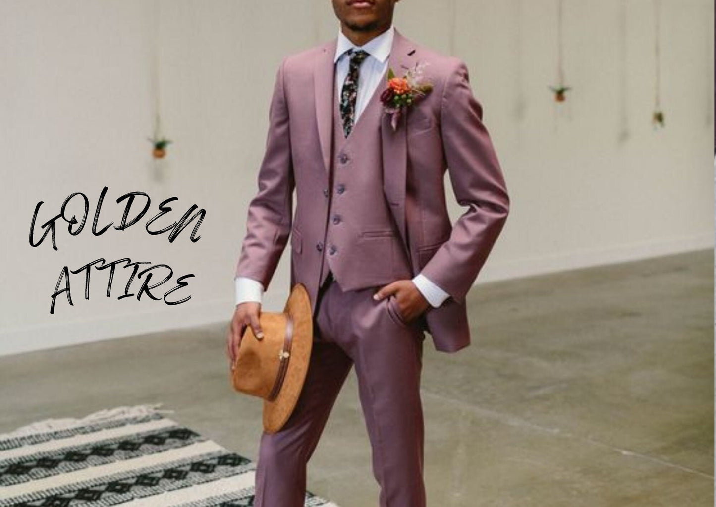 Dusty Rose Men's Suit: Stylish Three Piece Wedding Groom Suit