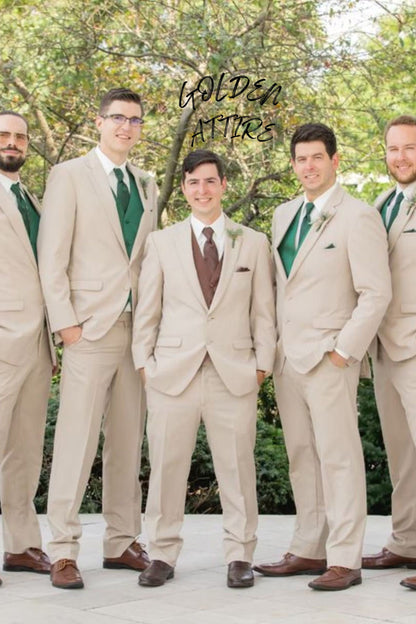 Beige Two-Piece Suit: Men's Custom Wedding Groom Tuxedo