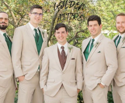 Beige Two-Piece Suit: Men's Custom Wedding Groom Tuxedo