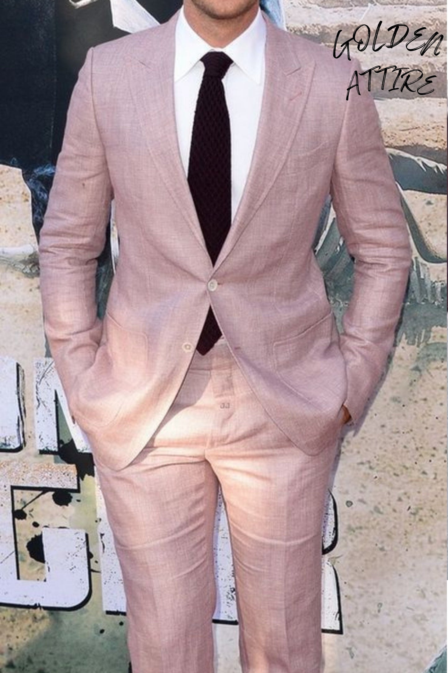 Linen Dusty Rose Suit, Wedding Groom Bespoke Suit
